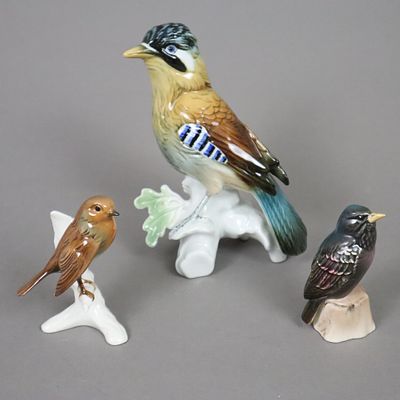 Three bird figures - 1x porcelain figure "Jay", Karl Ens, Volkstedt-Rudolstadt, model no. 7098 