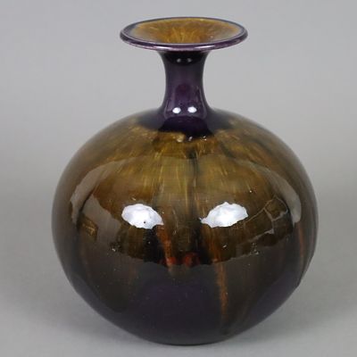 Artist's Ceramic Vase - Hutschenreuther, ceramic, violet-brown glaze, spherical shape with 