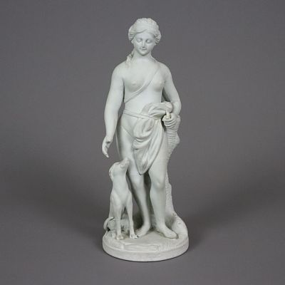 Diana with dog - Niderviller, France, 19th/20th century, stoneware, unglazed, on naturalistic. Di 