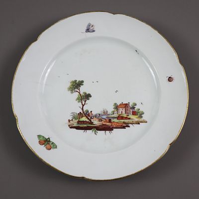 Plate with river landscape - Niderviller, France, 2nd half 18th century, porcelain, glazed 