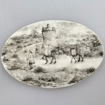 Orientalische Miniaturmalerei - Camaieumalerei in Graut&ouml;nen teils goldgeh&ouml;ht, fein gemalte 