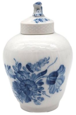 Deckeldose. beigefarben, blau bemalt, H 13 cm, FM Royal Copenhagen