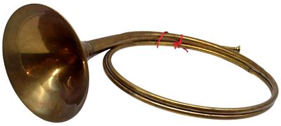 Jagdhorn. Messing, Dm 27 cm, H ca. 65 cm, um 1900
