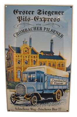 Emailleschild. Krombacher Pils, Pils-Express, 30 x 49 cm