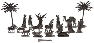 Krippenfiguren. Metall, Tiere und fig&uuml;rliche Darstellungen, H zwischen 4 und 12 cm