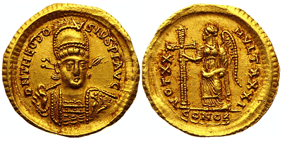 Римская империя. Феодосий II (402 – 450 гг.). Солид. Золото 4,38 г.