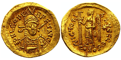Византия. Лев I. 457-474 гг. Солид. Золото 4,41 г. Царапины.