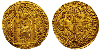 Франция. Карл V Мудрый, 1364-1380 гг. "Пеший франк". Золото 3,79 г.