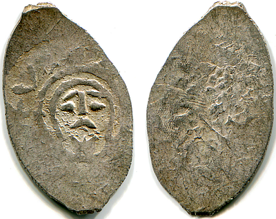 Нижегородское княжество. Дмитрий Константинович Ноготь. Денга. 1403-1412 гг. Лицо с усами у 