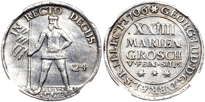 24 мариенгроша (2/3 талера) 1706 года. Германия. Брауншвейг - Люнебург. NGS VF35. 24 мариенгроша 