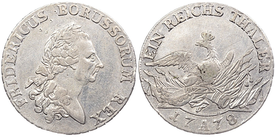 1 талер 1778 года. Германия. Пруссия. Фридрих II. "A". XF. 1 талер 1778 года. Германия. Пруссия. 