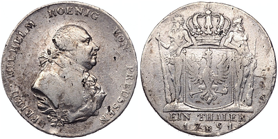 Талер 1791 года. Германия. Пруссия. Фридрих Вильгельм II. "B". VF. Талер 1791 года. Германия. 
