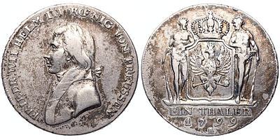 Талер 1799 года. Германия. Пруссия. Фридрих Вильгельм III. "A". XF-. Талер 1799 года. Германия. 
