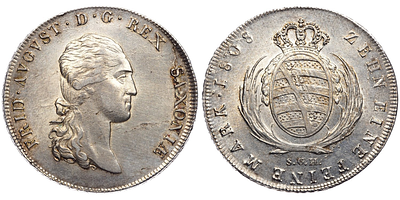 Талер 1808 года. Германия. Саксония. Фридрих Август I. AU-UNC. Талер 1808 года. Германия. 