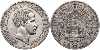 Талер 1824 года. Германия. Пруссия. Фридрих Вильгельм III. Герб. "A". XF. Талер 1824 года. 