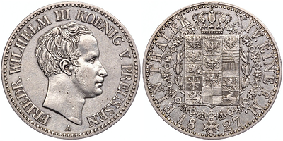 Талер 1827 года. Германия. Пруссия. Фридрих Вильгельм III. "A". XF. Талер 1827 года. Германия. 