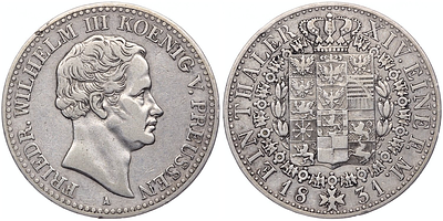 1 талер 1831 года. Германия. Пруссия. Фридрих Вильгельм III. "A". XF. 1 талер 1831 года. 