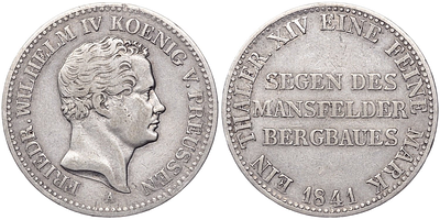 1 талер 1841 года. Пруссия. Фридрих Вильгельм IV. "А". "Горный". ХF. 1 талер 1841 года. Пруссия. 