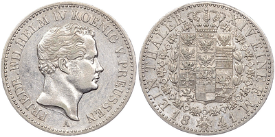 Талер 1841 года. Германия. Пруссия. Фридрих Вильгельм IV. XF-AU. Талер 1841 года. Германия. 
