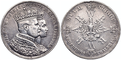 1 талер 1861 года. Германия. Пруссия. Коронация Вильгельма I и Августы. XF. 1 талер 1861 года. 