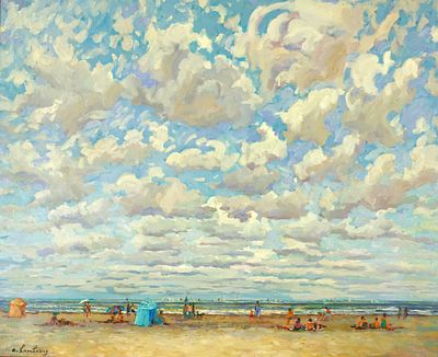 Andr&eacute; Hambourg - Andr&eacute; Hambourg (1909-1999) - Temps Doux &agrave; Deauville en Ao&ucirc;t. Andr&eacute; Hambourg 