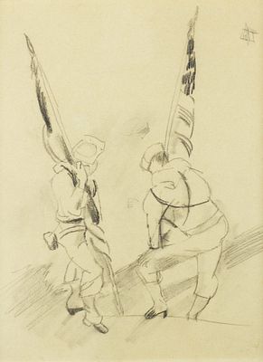 Jules Pascin (1885-1930) - Two Figures with Flags, c. 1920s. Jules Pascin (1885–1930) | France “Two 