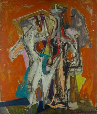 20th Century French School - Abstract Figures on Orange Ground. 20th Century French School | France 