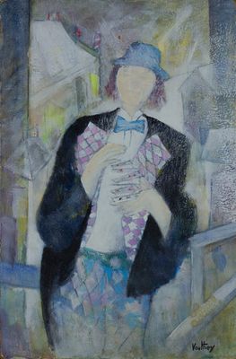 Pierre Vauthey (1937-2019) - Harlequin with Playing Cards. Pierre Vauthey (1937–2019) | France 