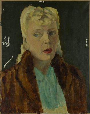 20th Century French School - Portrait of a Woman in a Fur Coat, c. 1940s. 20th Century French 