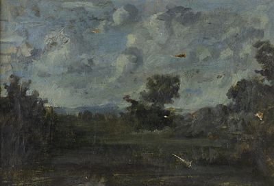 19th Century Barbizon School - Landscape with Clouds. 19th Century Barbizon School | France 