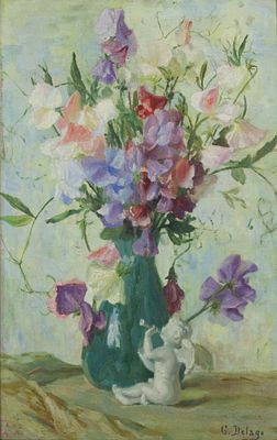 G. Delage (XX Century) - Bouquet with Cherub. G. Delage (XX Century) | France “Bouquet with Cherub” 