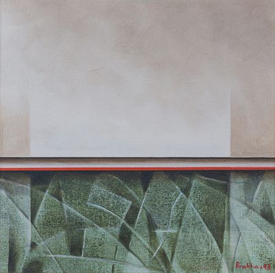Prabha Shah (b. 1947) - Stones and Clouds, 1993. Oil on canvas Signed: lower right “Prabha, 93”; 