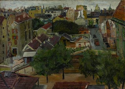 20th Century French School - Cityscape with Red Roofs. 20th Century French School | France Oil on 