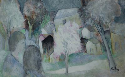 Pierre Vauthey (1937-2019) - Spring Village Scene. Pierre Vauthey (1937–2019) | France Gouache on 