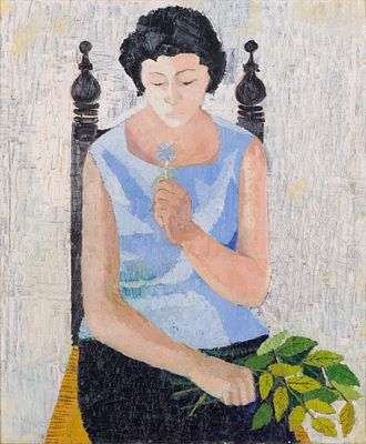 20th Century Catalan School - Young Woman with Flowers. 20th Century Catalan School | Young 