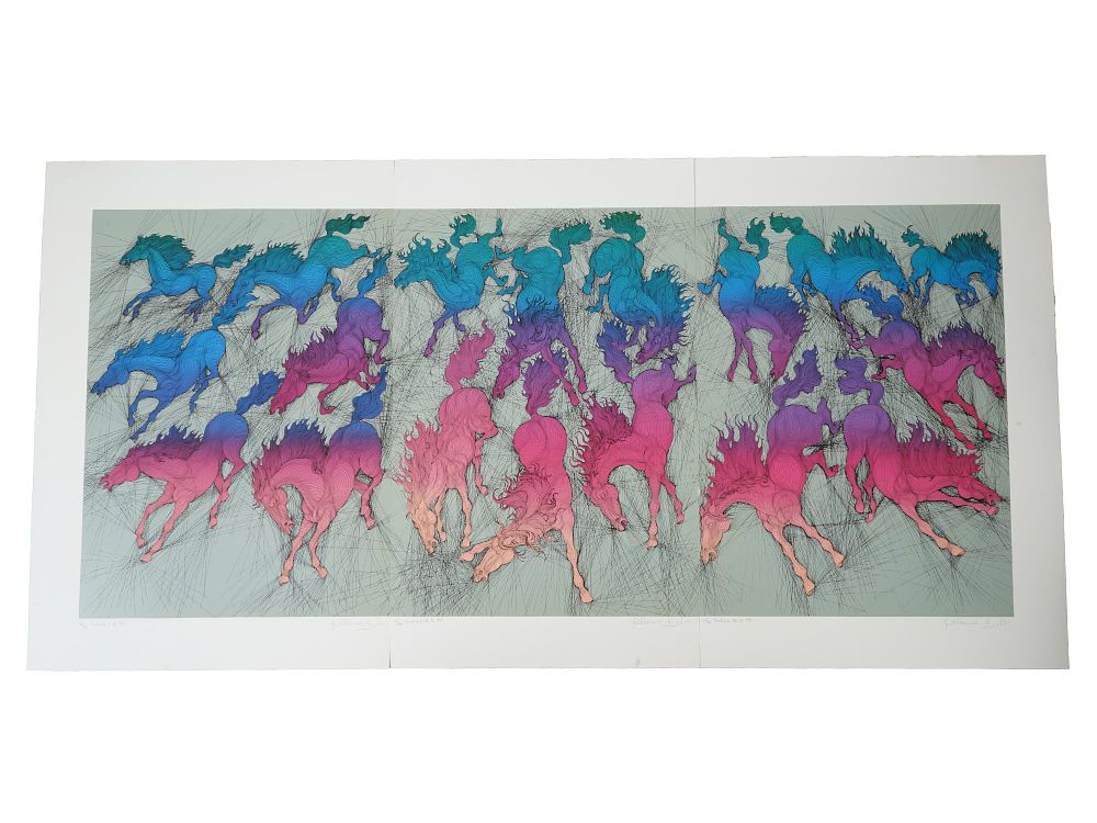 GUILLAUME AZOULAY CAVALCADE LTD ED SIGNED SERIGRAPHS. This striking triptych set of limited 