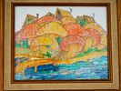 CHARLES BIBBS MUSHROOM VILLAGE MIXED MEDIA 1976. This original mixed media painting by renowned Image - 1