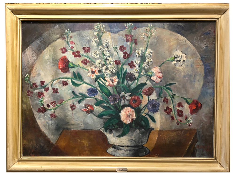 ABRAHAM BAYLINSON AMERICAN STILL LIFE OIL PAINTING 1940. Oil on canvas still life by American 