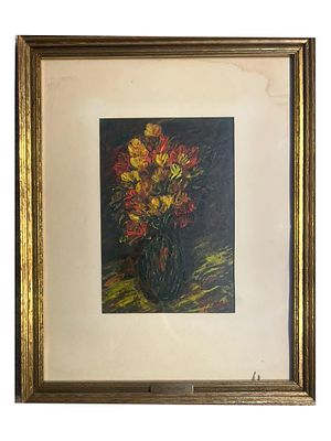 ATTRIBUTED TO DAVID BURLIUK RUSSIAN STILL LIFE 1908. Oil on board still life composition 