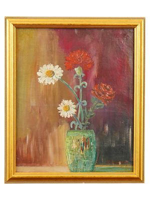 SIGNED DAVID BURLIUK STILL LIFE WITH FLOWERS OIL PAINTING. David Burliuk (Ukrainian–American 