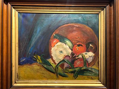 BEN BENN AMERICAN MODERNIST STILL LIFE OIL PAINTING 1939. An original 1939 oil on canvas still 
