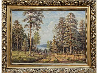 ALEXANDER MOROZOV RUSSIAN IMPERIAL OIL FOREST LANDSCAPE. This original oil on canvas painting by 