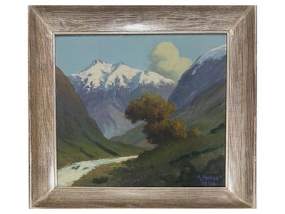 ATTR TO MINAS AVETISYAN ARMENIAN LANDSCAPE PAINTING. Oil on canvas landscape depicting the 