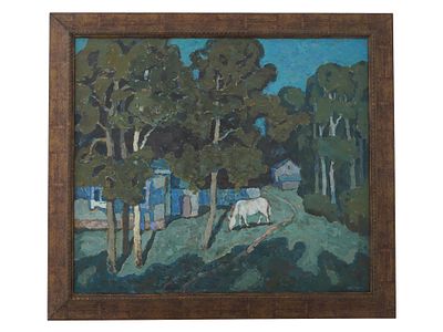 RUSSIAN OIL PAINTING MOONLIGHT NIGHT BY MOISEY KOGAN. An oil on canvas painting by Moisey Kogan 