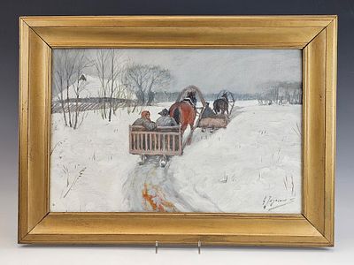 ANDREI EGOROV RUSSIAN WINTER LANDSCAPE PAINTING. Andrei Egorov (Russian, 1878–1954). Tempera 