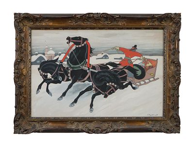 EVGENIY AGAFONOV RUSSIAN WINTER SCENE PAINTING. Evgeniy Agafonov, or Eugene Agafonoff (Russian 