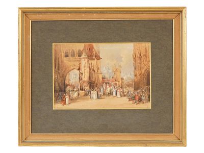 ANTIQUE FRENCH WATERCOLOR PAINTING BY LUIS TESSON. Louis Tesson (French, 1820–1870). An antique 