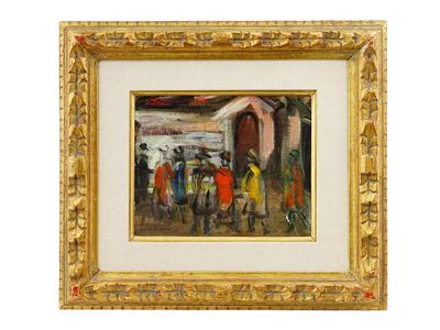 SACHA MOLDOVAN AMERICAN STREET SCENE OIL PAINTING. Sacha Moldovan (Russian-American, 1901–1982). 