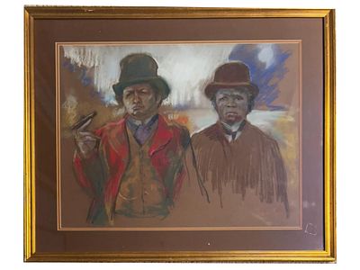 AFTER TOULOUSE-LAUTREC FRENCH PORTRAIT PASTEL DRAWING. This expressive pastel and chalk drawing 