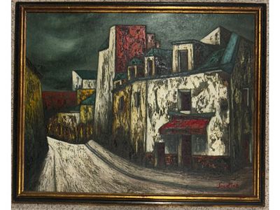 ATTRIBUTED TO CHAIM SOUTINE FRENCH EXPRESSIONIST CITYSCAPE. An atmospheric French Expressionist 